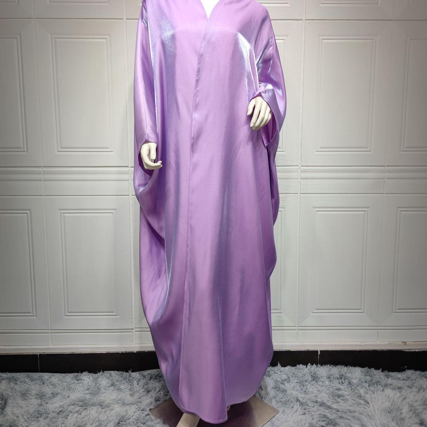 MS303# Muslim fashion bright silk Satin solid color Batsleeve robe European and American plus size women's wear