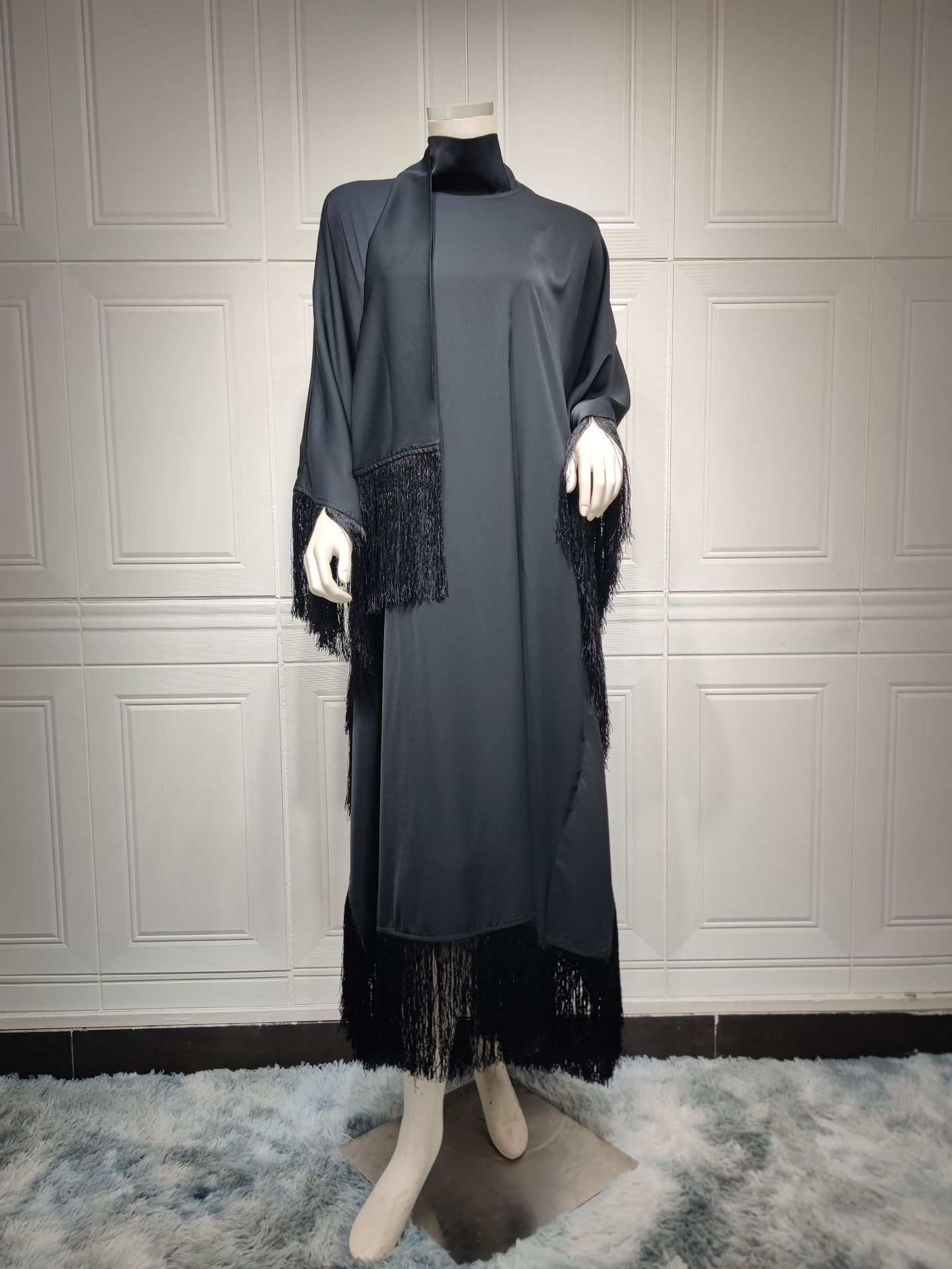 MS311#Modest fashion bat wing sleeves tassel abaya