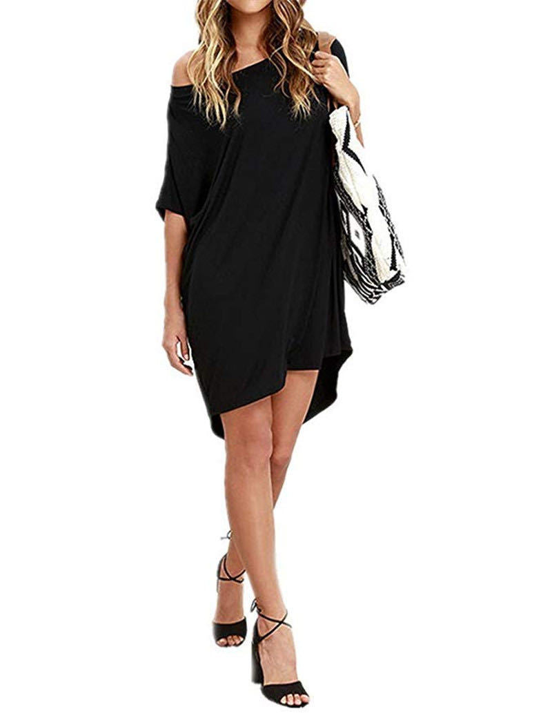 FS304#the stylish and trendy off-shoulder round-neck irregular dress