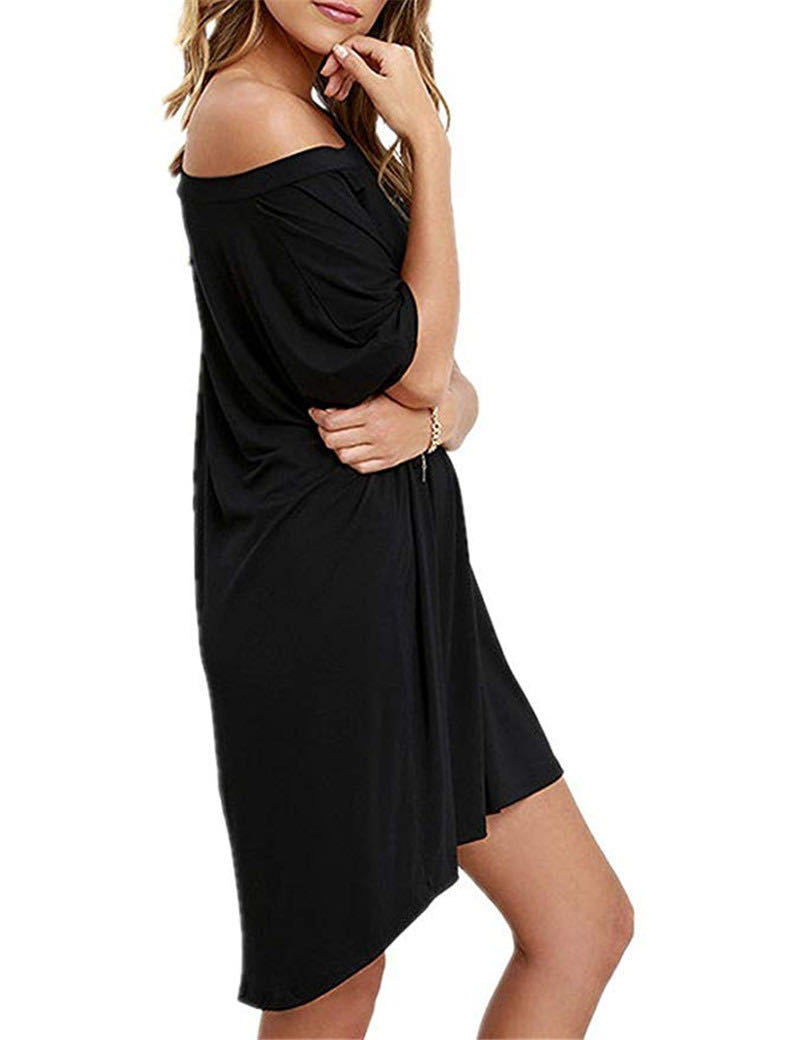 FS304#the stylish and trendy off-shoulder round-neck irregular dress