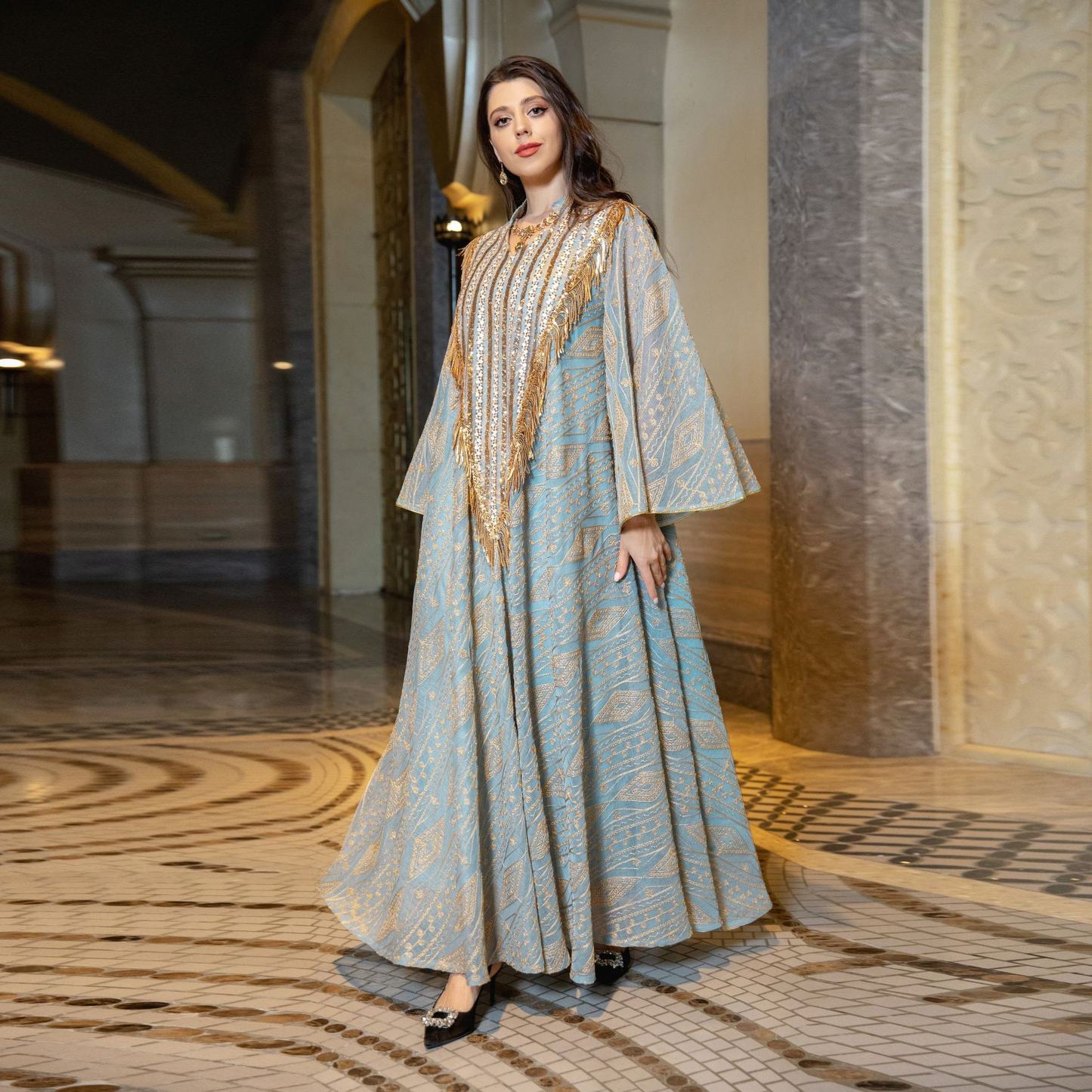 MS334#Arabian gauze embroidered sequin robe for Muslim women