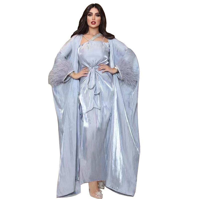 MS338#Muslim women's feathered drill three-piece robe