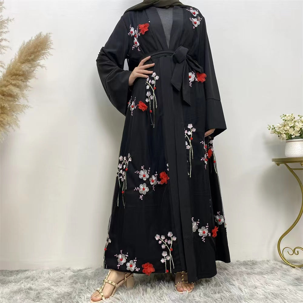 MS292#Muslim embroidered three-dimensional loose cardigan gown