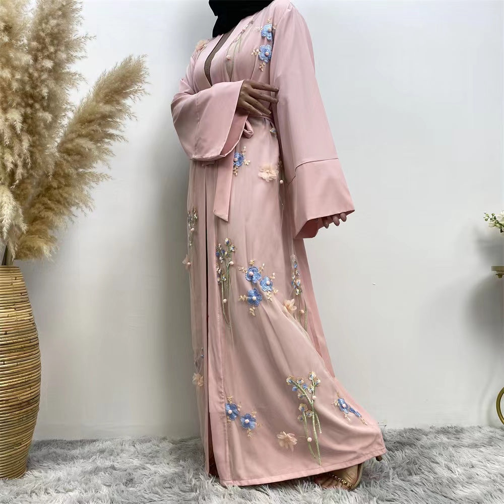 MS292#Muslim embroidered three-dimensional loose cardigan gown