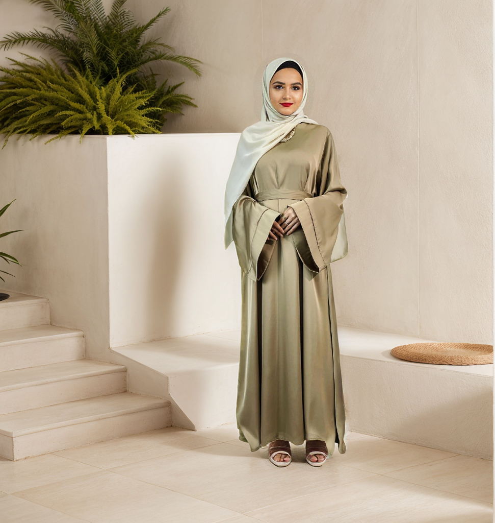 MS024#Modest fashion shiny satin abaya (No pockets) (Satin)