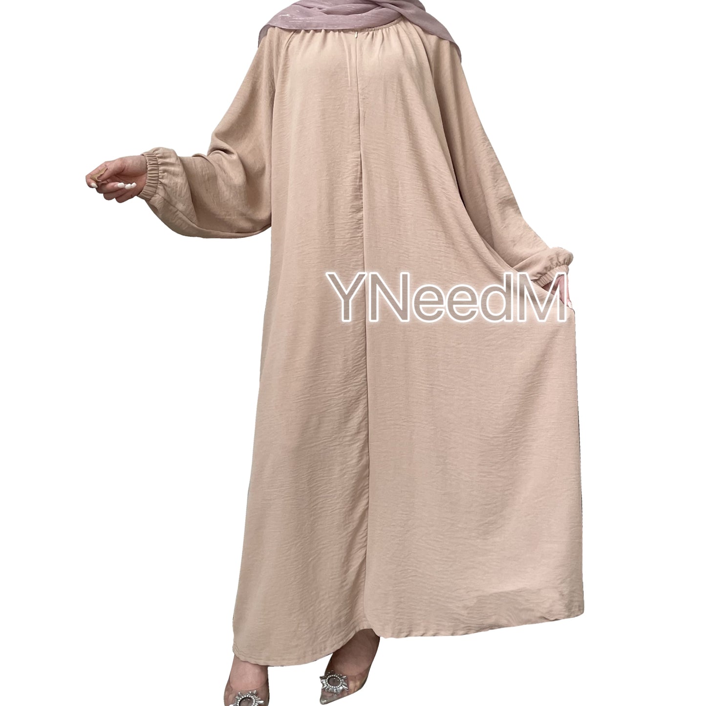 MS258#Muslim fashion casual front zip solid color crepe abaya(crepe)