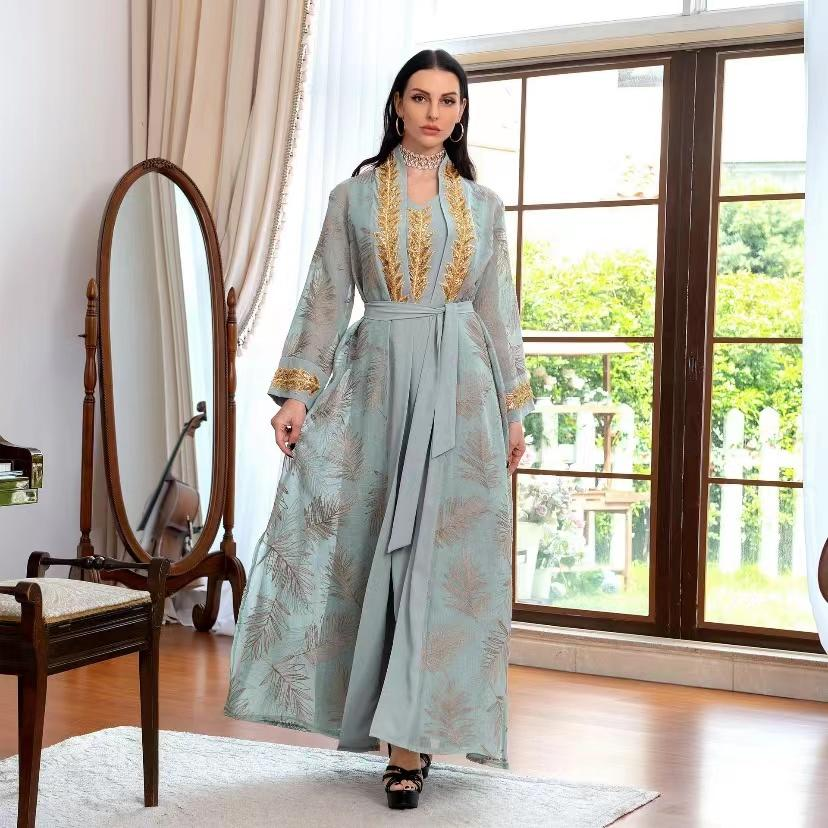 MS306# Muslim Dubai Arabian Dress Evening gown lace-up skirt suit robe