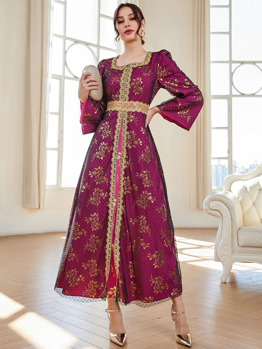 MS351#Muslim women's embroidered gauze robe with zipper