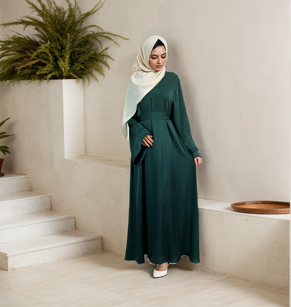 MS024#Modest fashion shiny satin abaya (No pockets) (Satin)