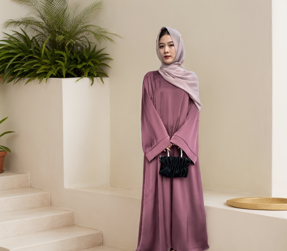 MS024#Modest fashion shiny satin abaya (No pockets) (Satin)