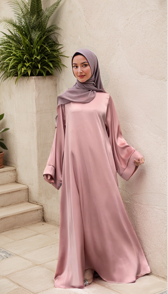 MS024#Modest fashion shiny satin abaya (No pockets) (Satin)