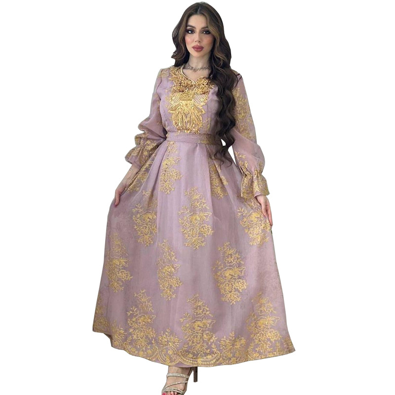 MS315#Embroidered Dress Muslim Party Dinner Robe