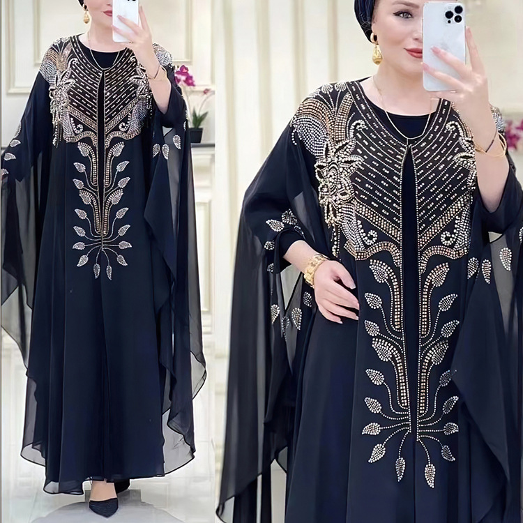 MS350 # Muslim women's chiffon rhinestone rotator cuff two-piece robe