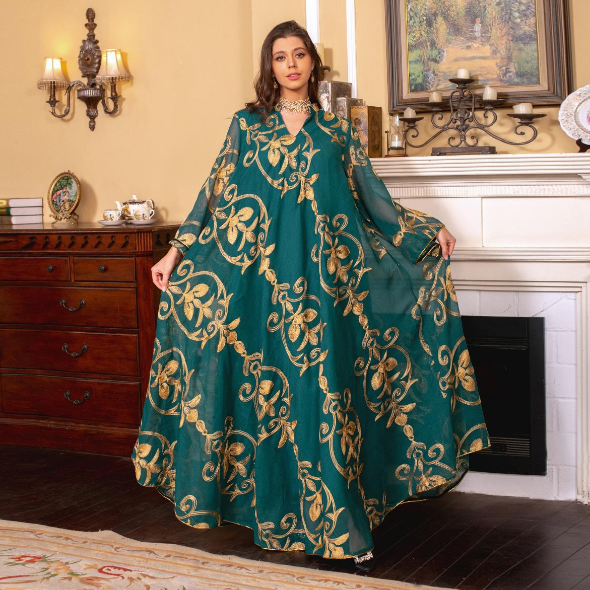 MS308# Arab Dubai embroidery mesh dress European Muslim party dinner fashion evening dress