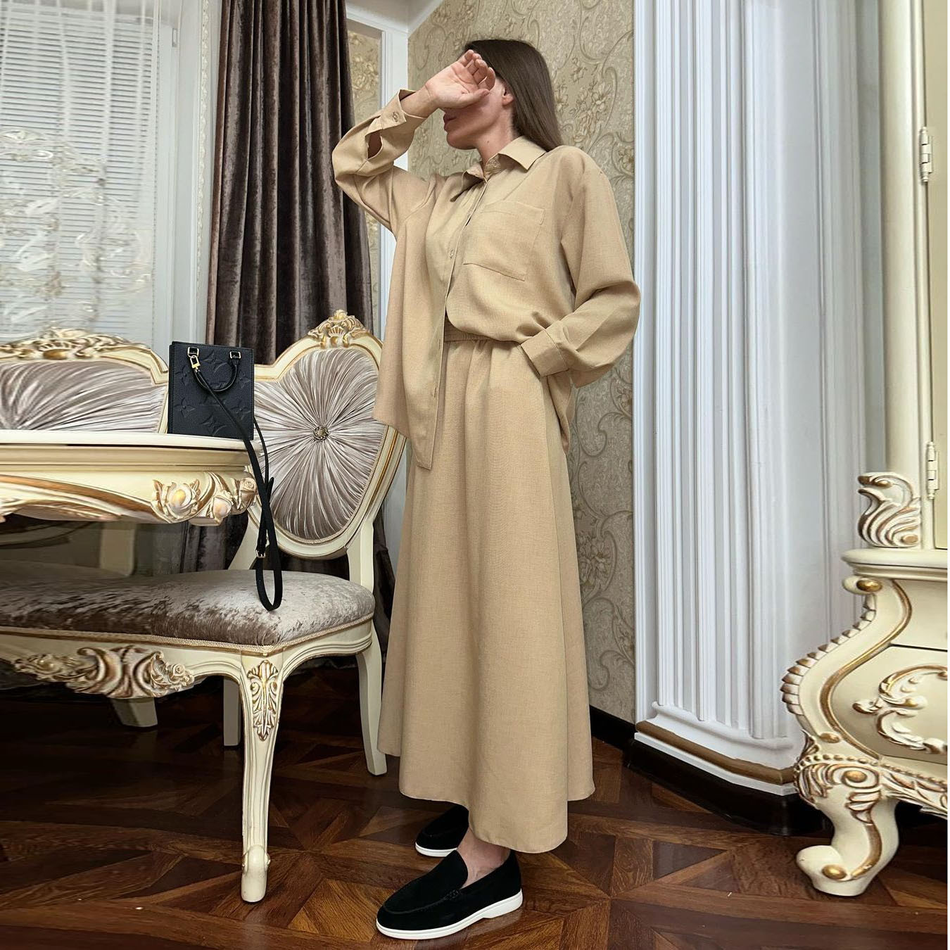 MS364#Muslim women's loose long-sleeved shirt skirt casual suit