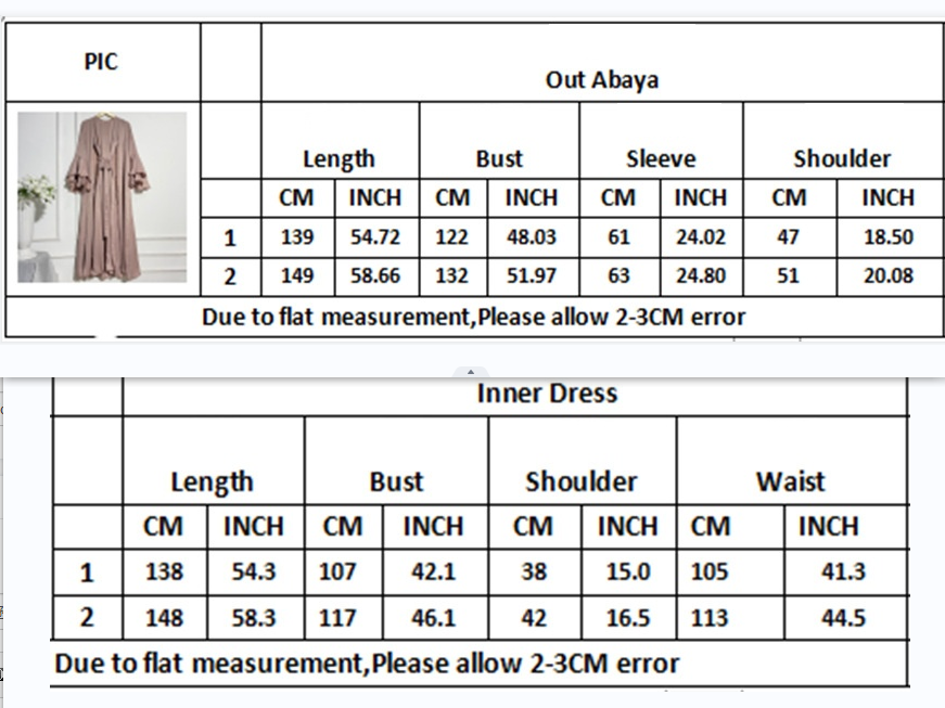 MS495#Women's two-piece set Dubai Turkey elegant flared sleeve cardigan robe