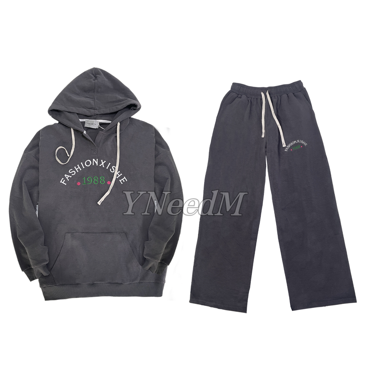 HD001#Fashion Loose Letter Embroidered Hoodie Set