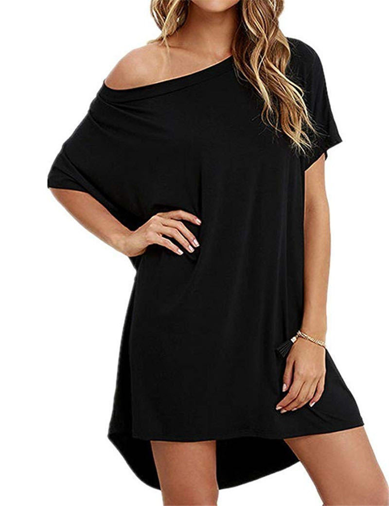 FS304#the stylish and trendy off-shoulder round-neck irregular dress