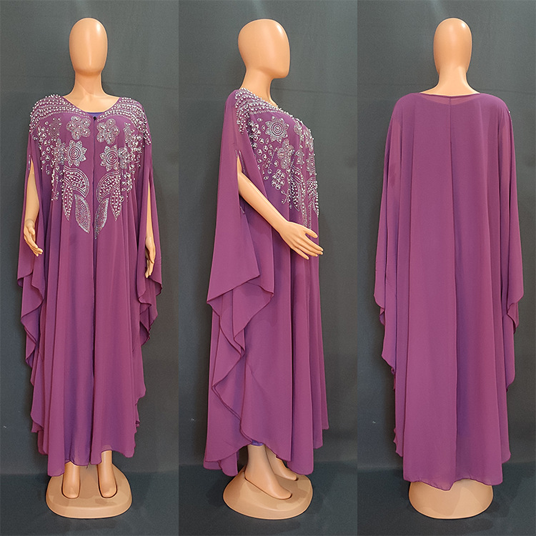 MS349#Muslim women's two-piece robe with diamonds and seven-quarter sleeves