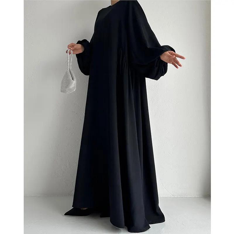 MS467#Solid color simple simple dress robe Muslim dress women