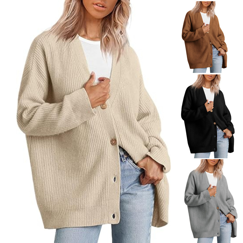 MS357#Simple all-in-one knitted cardigan solid color sweater coat