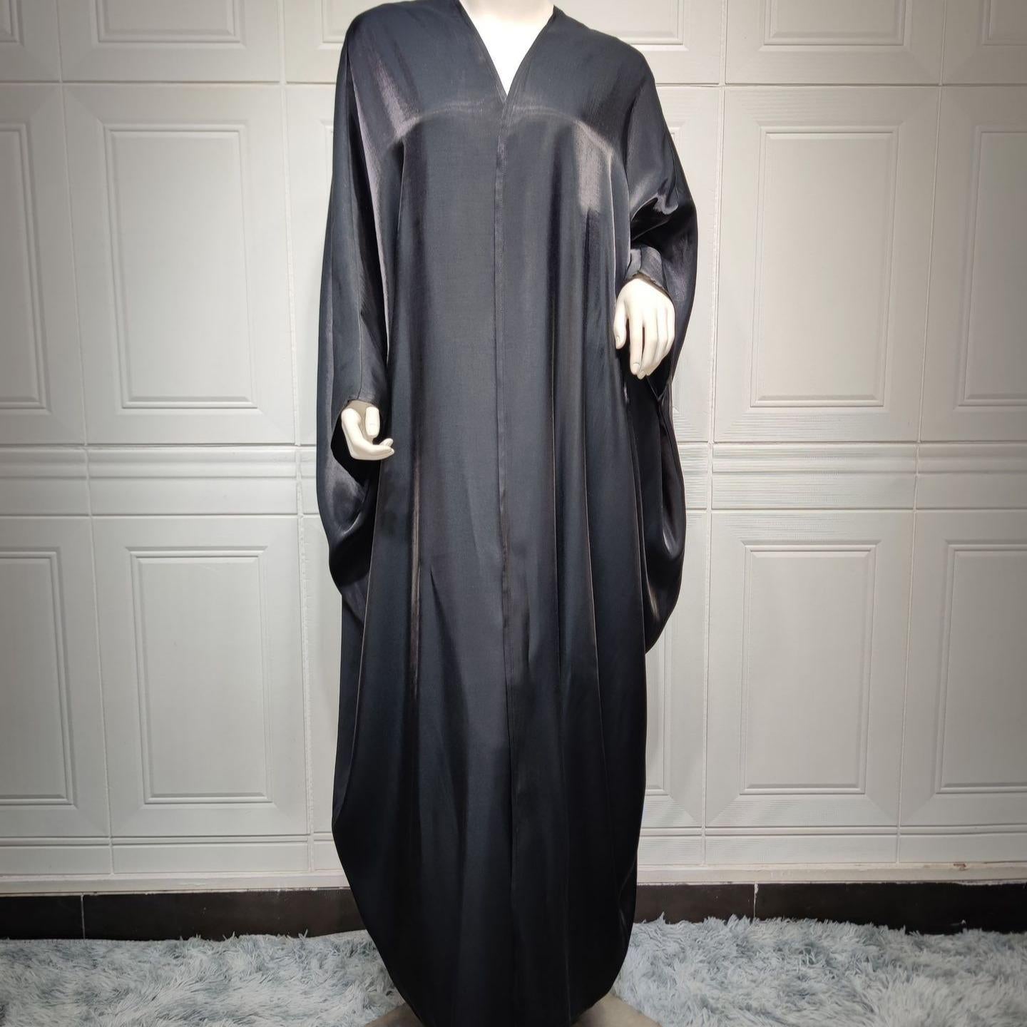 MS303# Muslim fashion bright silk Satin solid color Batsleeve robe European and American plus size women's wear