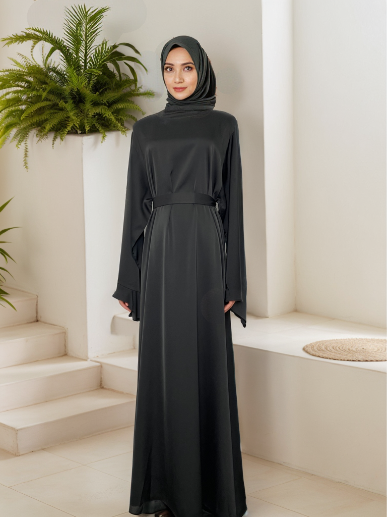 MS024#Modest fashion shiny satin abaya (No pockets) (Satin)