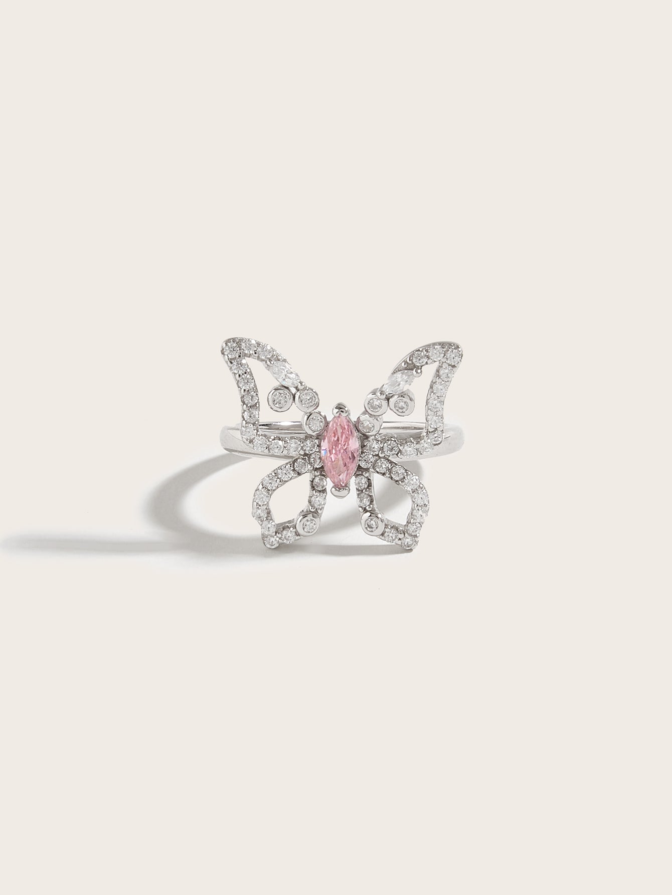 YNM019#Pink high-carbon diamond butterfly 925 silver ring