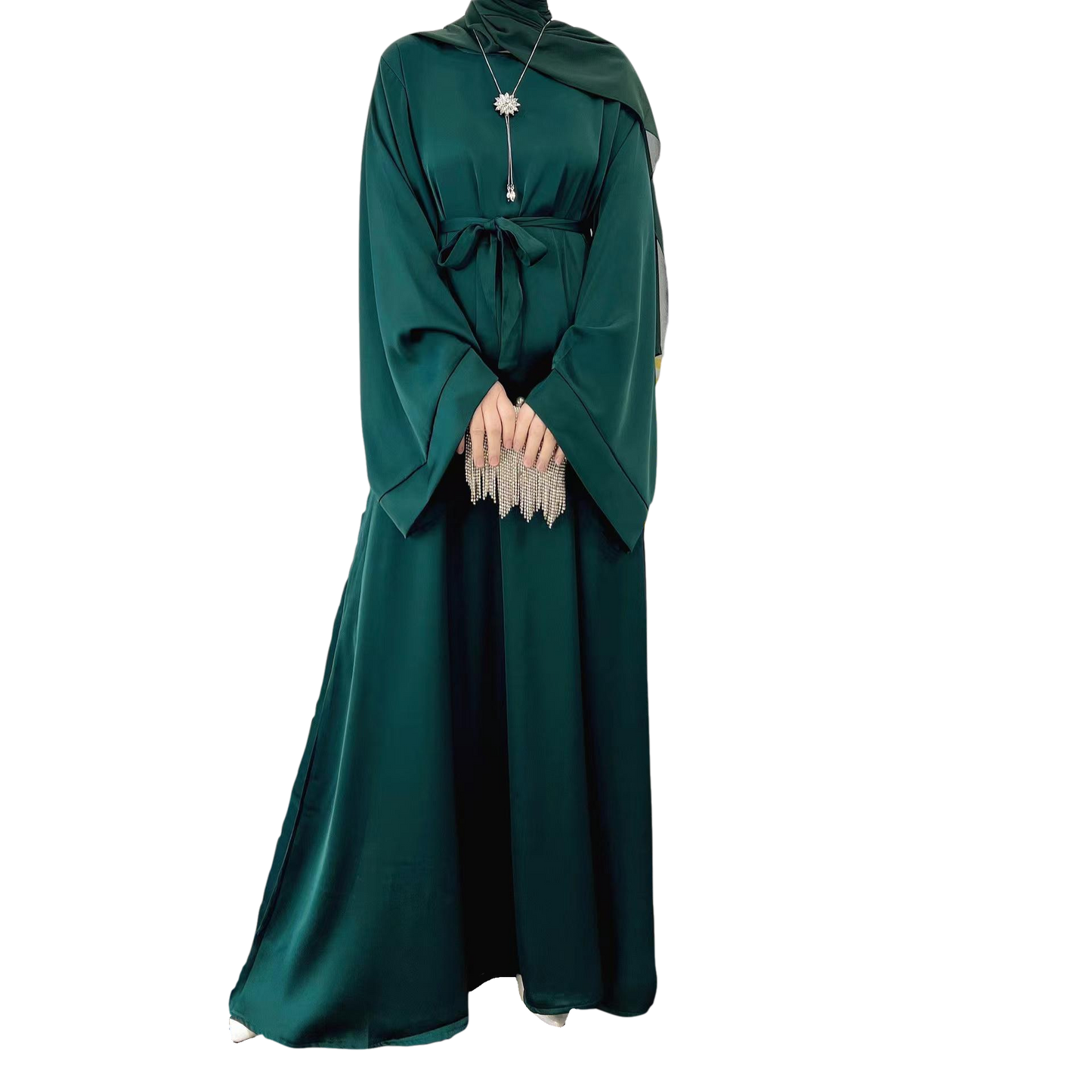 MS024#Modest fashion shiny satin abaya (No pockets) (Satin)