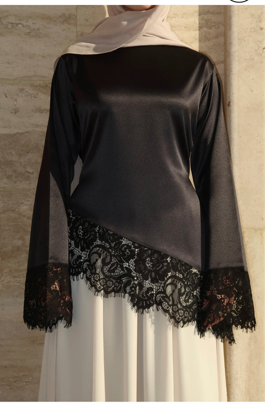 Lace Trim Satin Tie Back Blouse US Size 2-8 Comfortable Women's Top #MS624