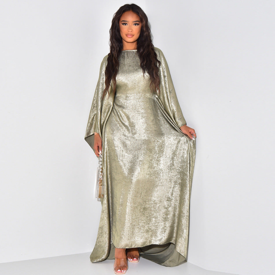 MS560# Robe outerwear summer modern Muslim fashion silver soft abaya dress