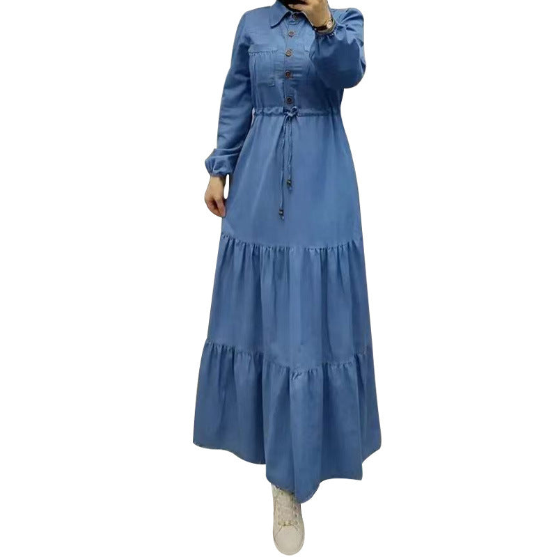 MS515#Women's blue patchwork long dress Fashion elegant denim dress