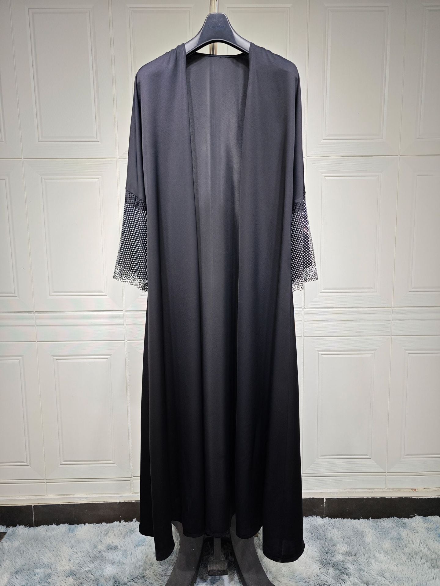 MS427#Muslim abaya elastic diamond mesh cardigan robe (NO inner dress)