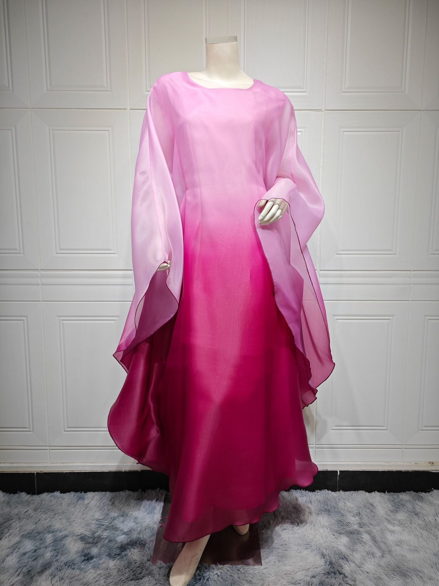 MS562# Muslim Fashion Gradient Satin Dress One Size Robe Loose Dress