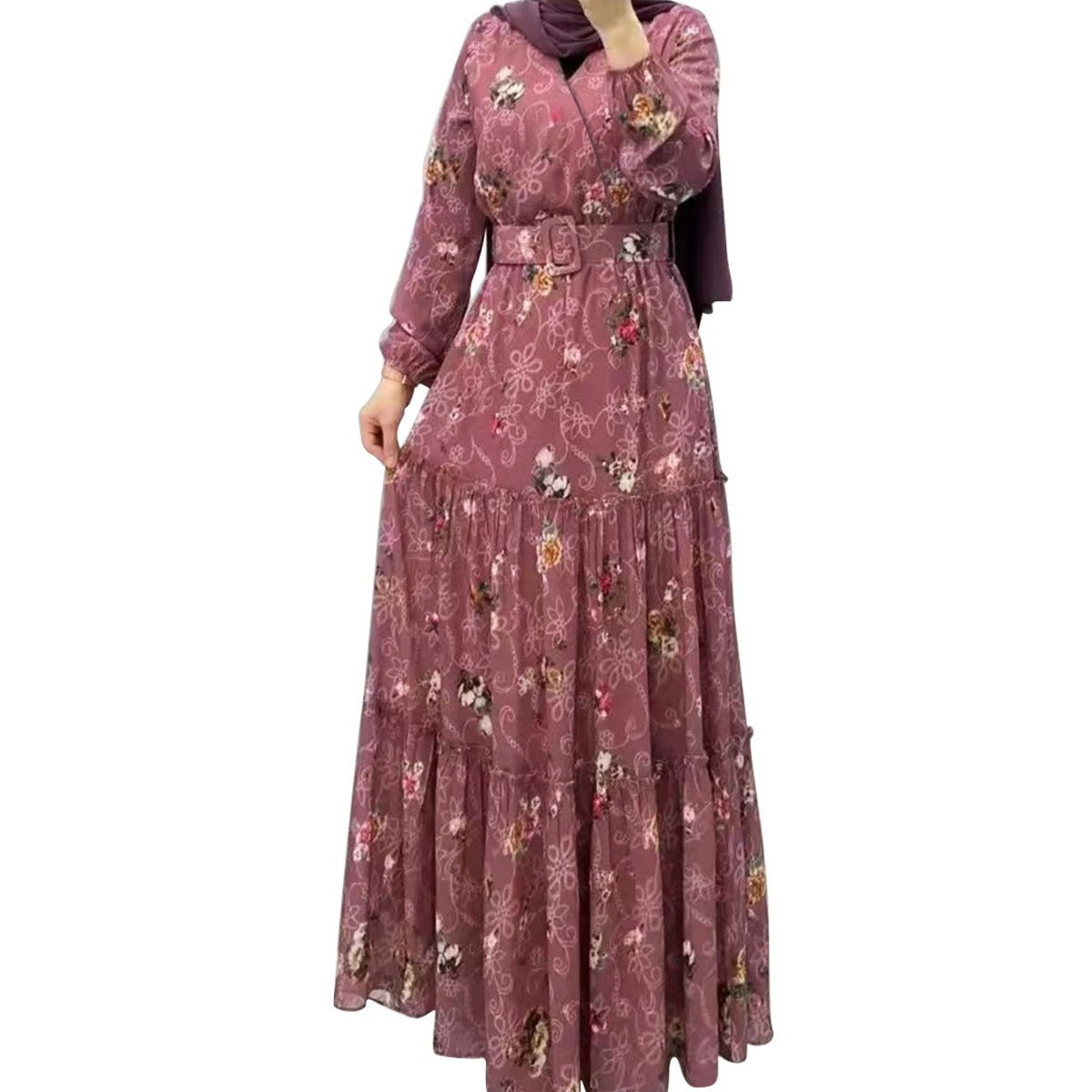 MS520# Fashion New Floral High Neck Long Dress for  Women with Elegant