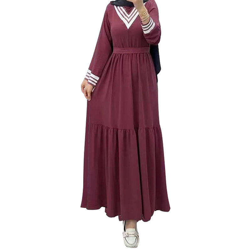 MS523# Hot Selling New Arrivals Casual Loose Dress for Women  with Fashionable Pure Color Splicing Belt