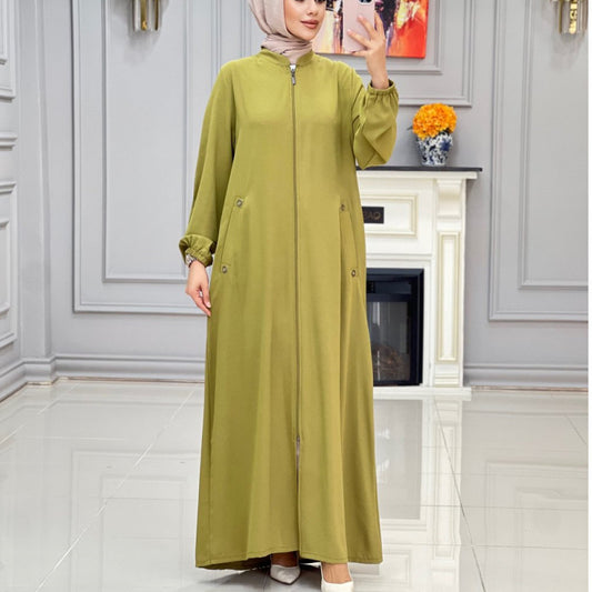 MS499#Ladies stand collar zipper insert bag temperament loose casual dress gown for women