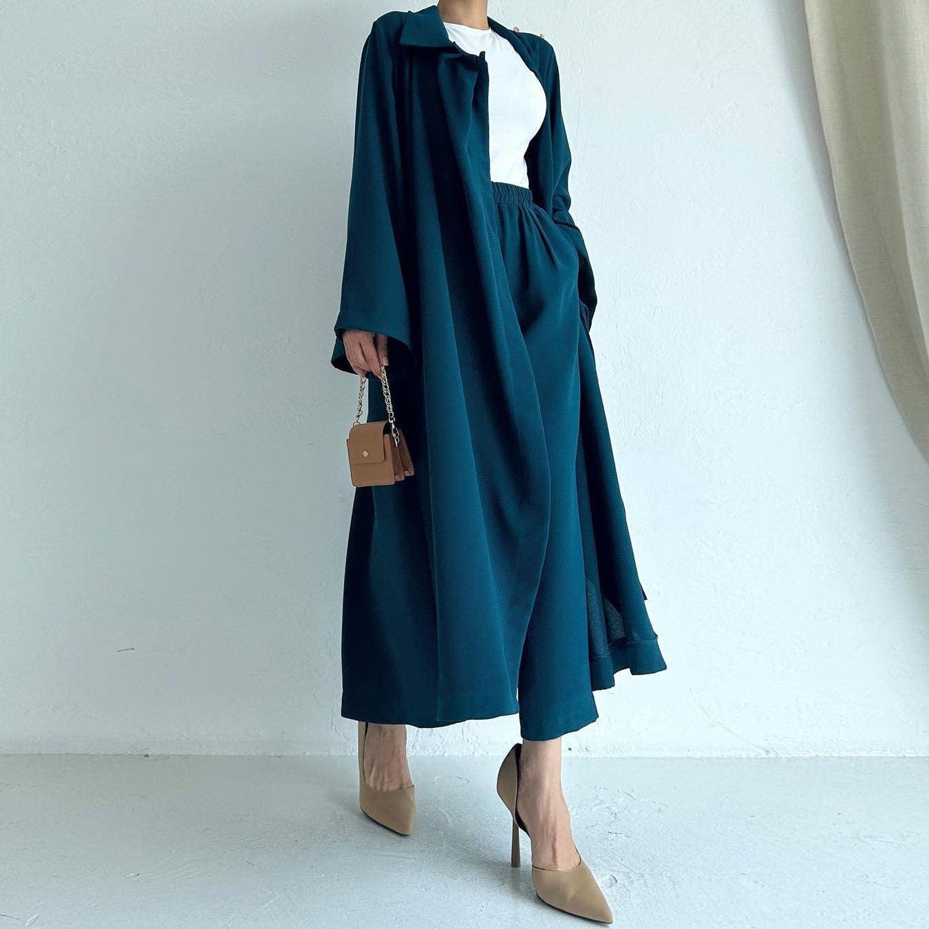 MS462#Long cardigan jacket straight leg pant suit