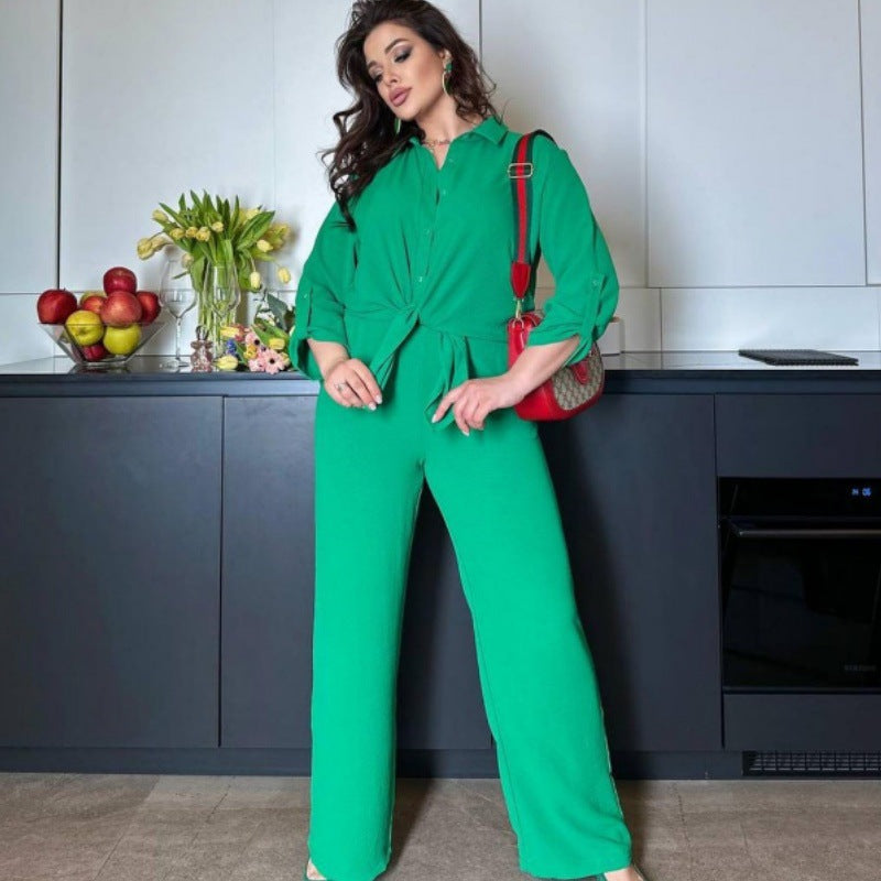 MS579#Fashion new loose long-sleeved tops casual elastic straight pants two-piece suit