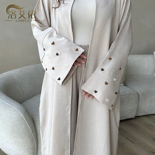 MS541#Stylish Love Embroidery Dubai Turkish Elegant Cardigan Robe