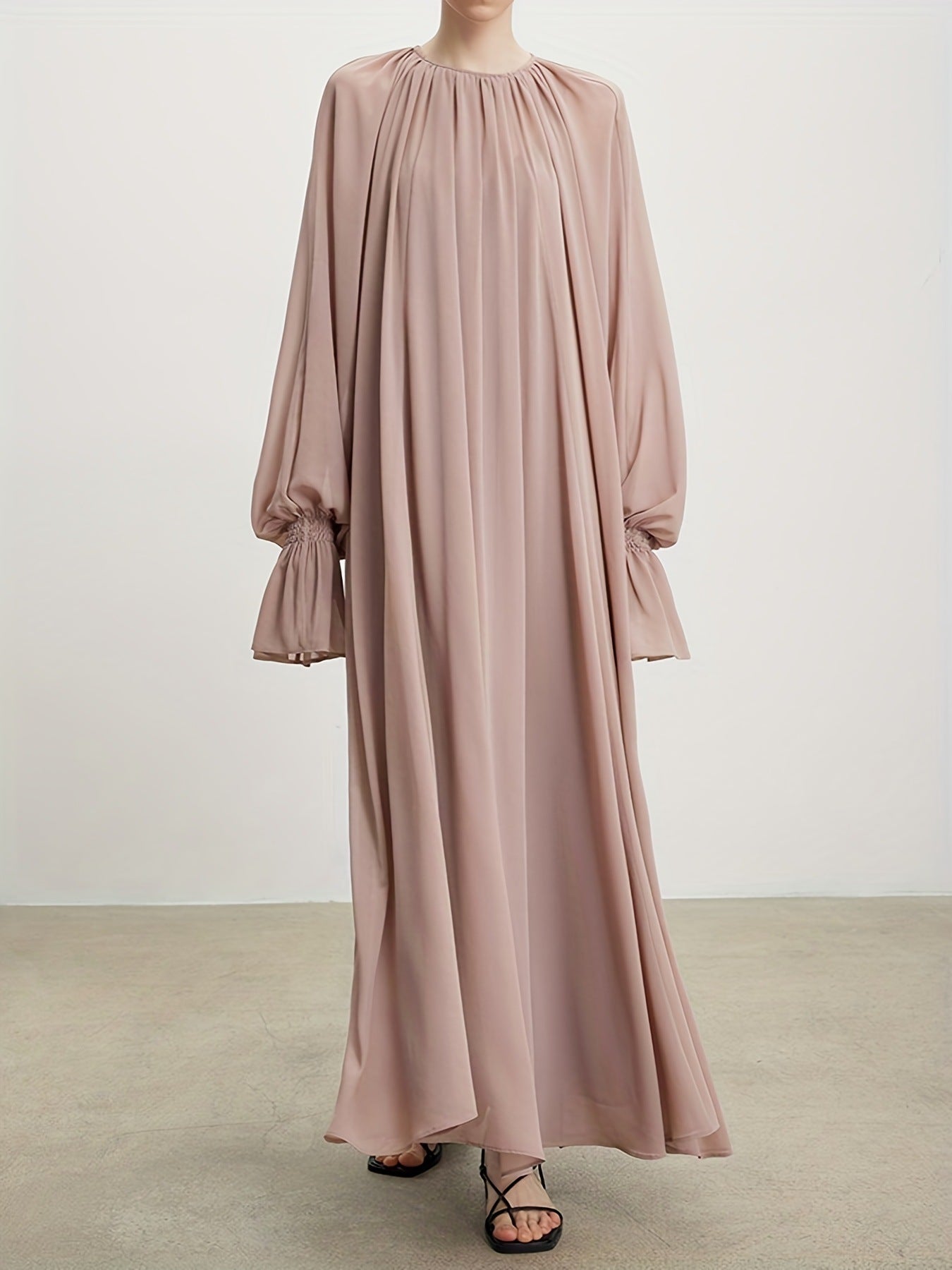 MS473#Muslim double chiffon flapper sleeve pleated silhouette dress