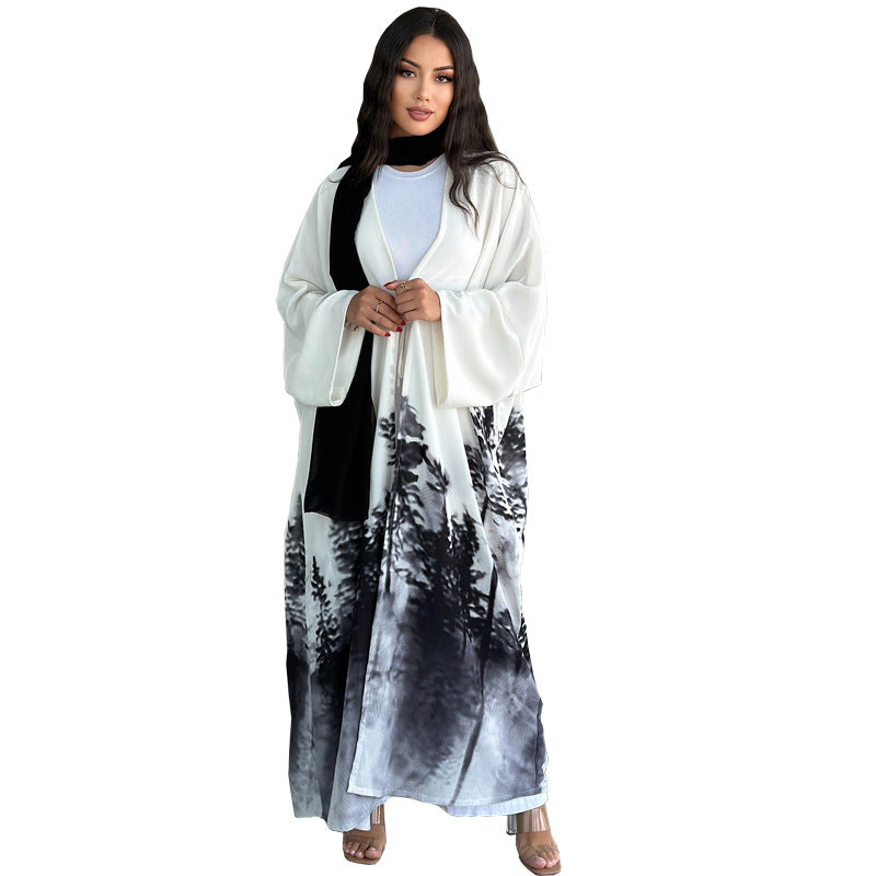 MS558# Middle East 2024 Summer Muslim Clothing Fashion Tie-Dye Cape European and American Abaya Cardigan Dress