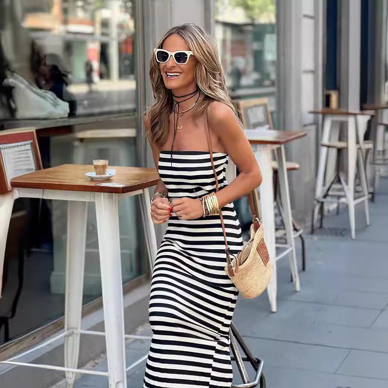 FS318#Women's Summer Bodycon Maxi Tube Dress Ribbed Strapless Side Slit Long Going Out Casual Elegant Party Dresses