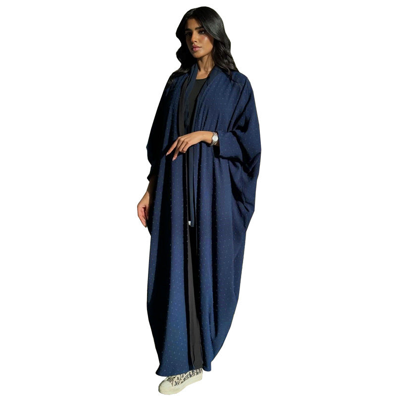 MS571#Middle Eastern women's Muslim abaya cardigan wool ball solid color patchwork coat