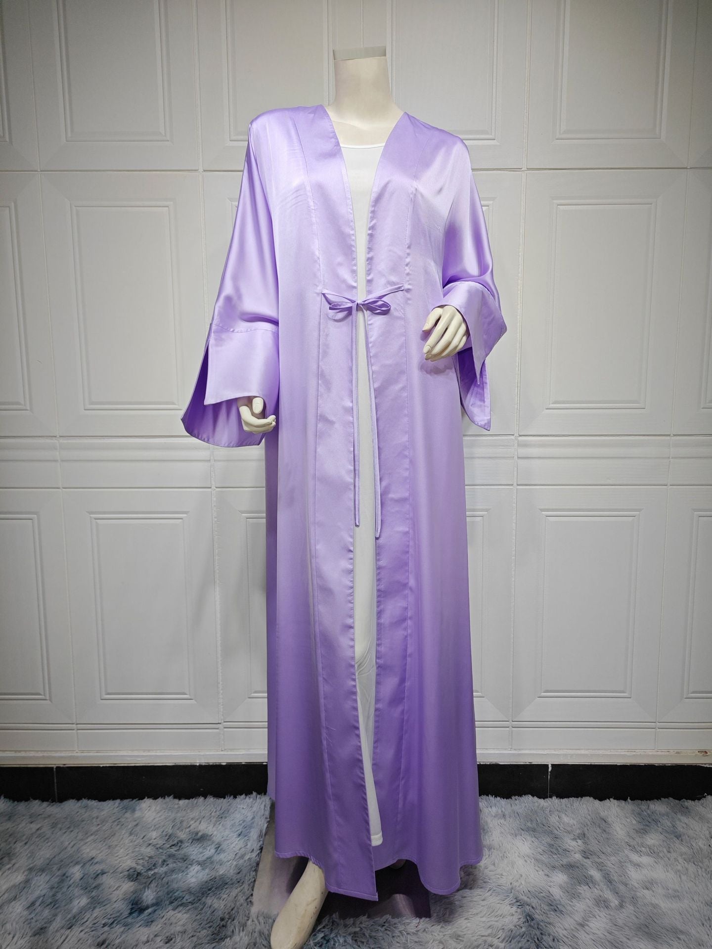 MS566#Muslim robe fashion satin soft dress open-front outerwear robe abaya solid color