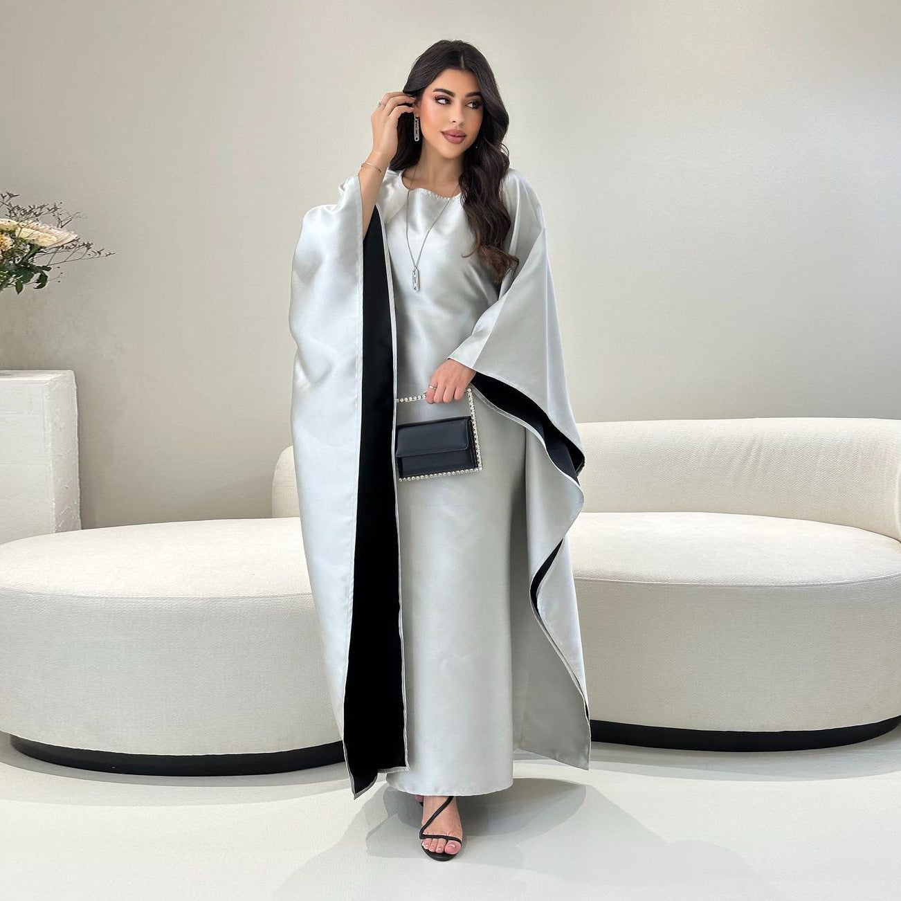 MS582#Robe stitching color matching new fashion abaya