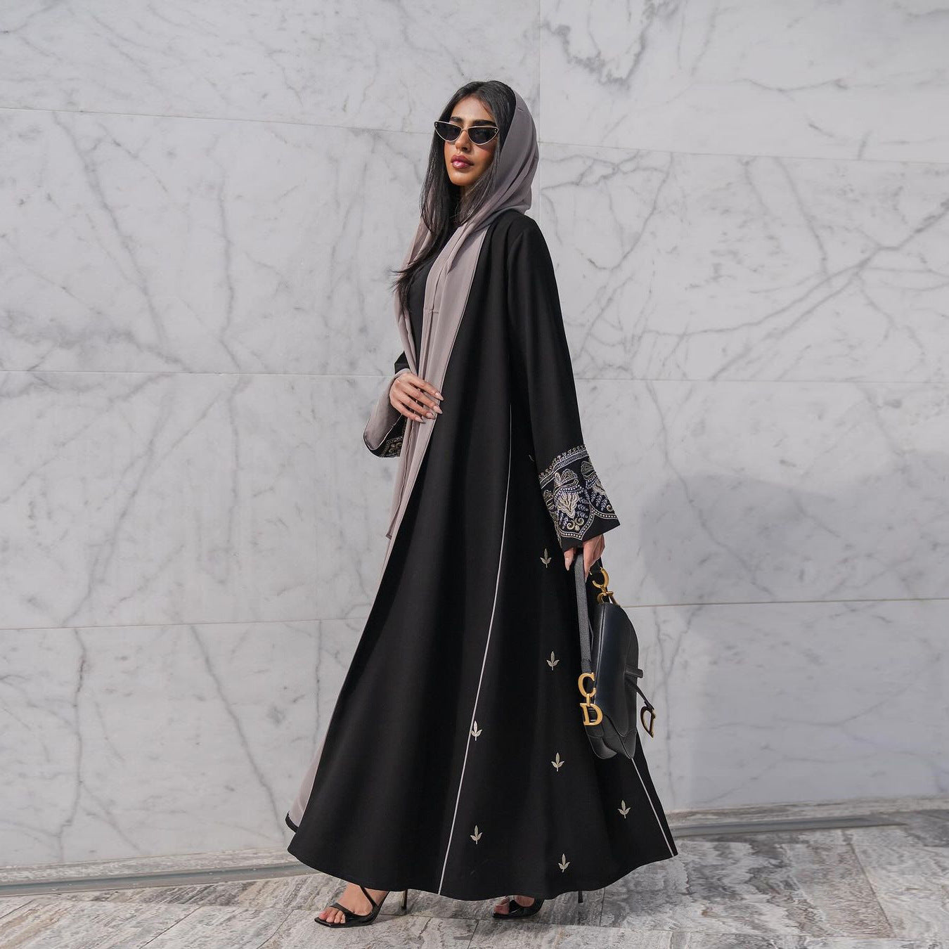 MS546#Muslim fashion embroidered patchwork Abaya cardigan trend ins spring and summer dress robe