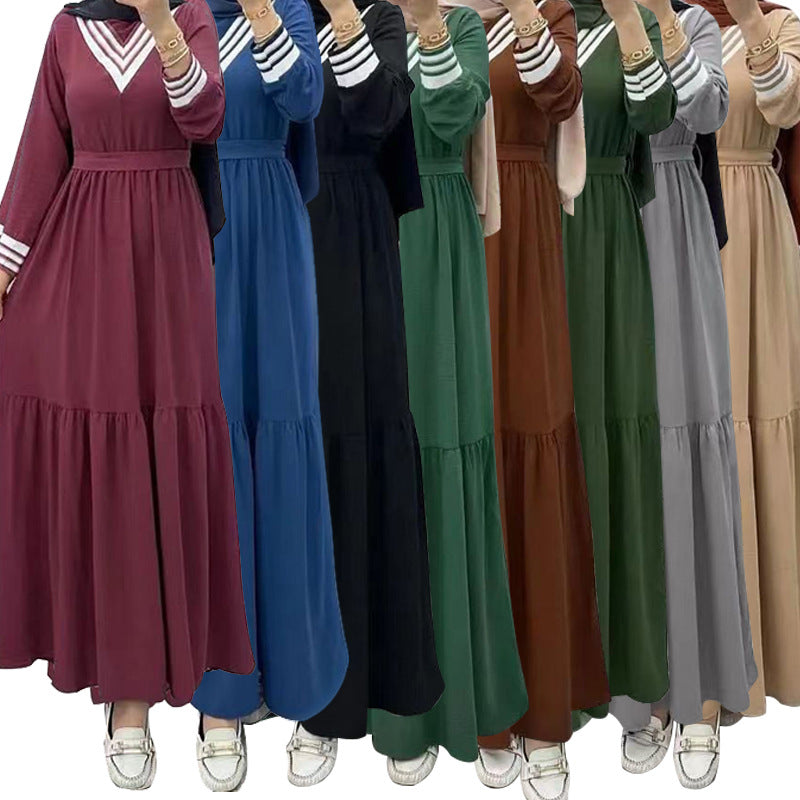 MS523# Hot Selling New Arrivals Casual Loose Dress for Women  with Fashionable Pure Color Splicing Belt