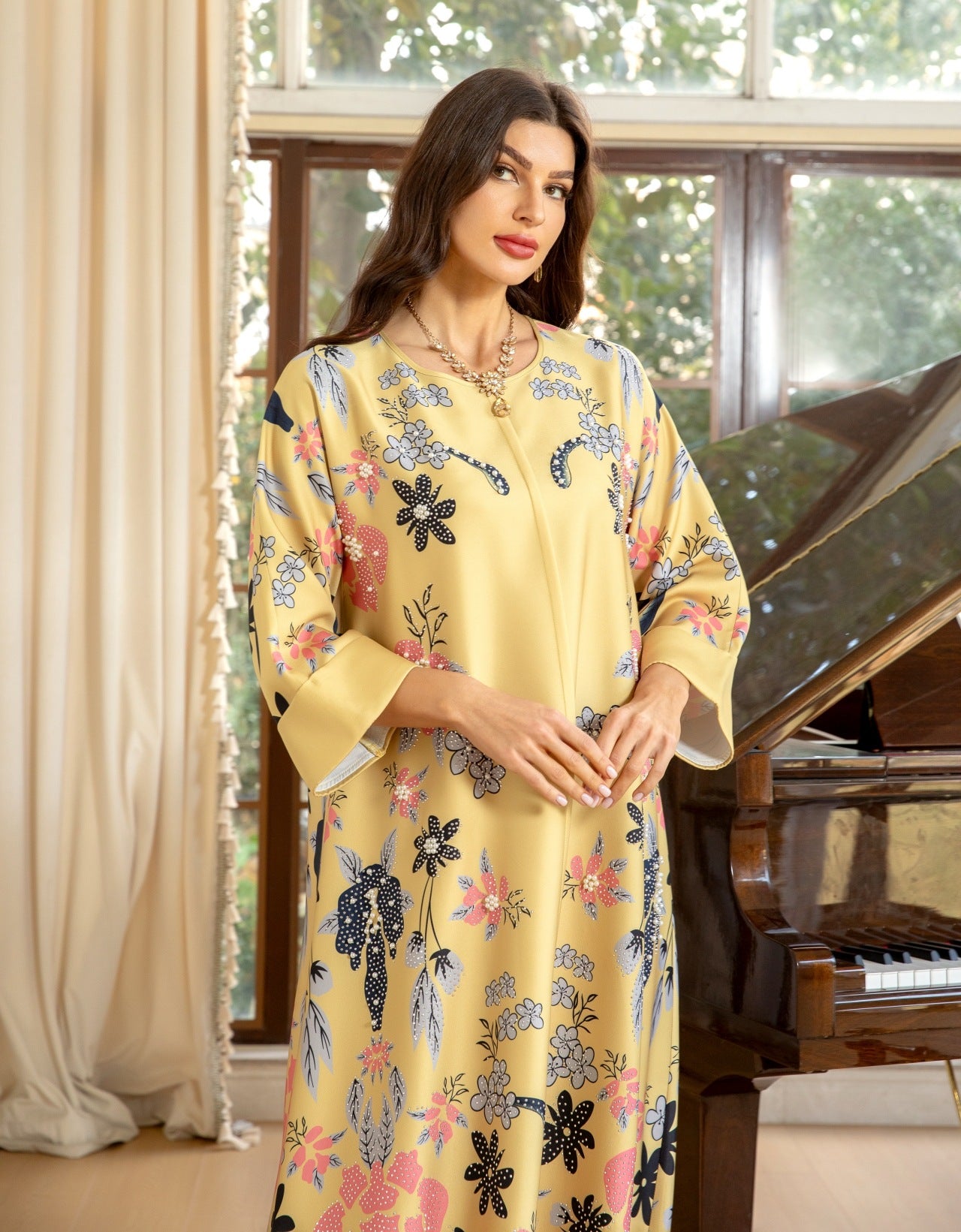 MS570#Fashion Arabian Dubai Burning Flower Hot Diamond Dress Middle East Hot Sale Women's Robe