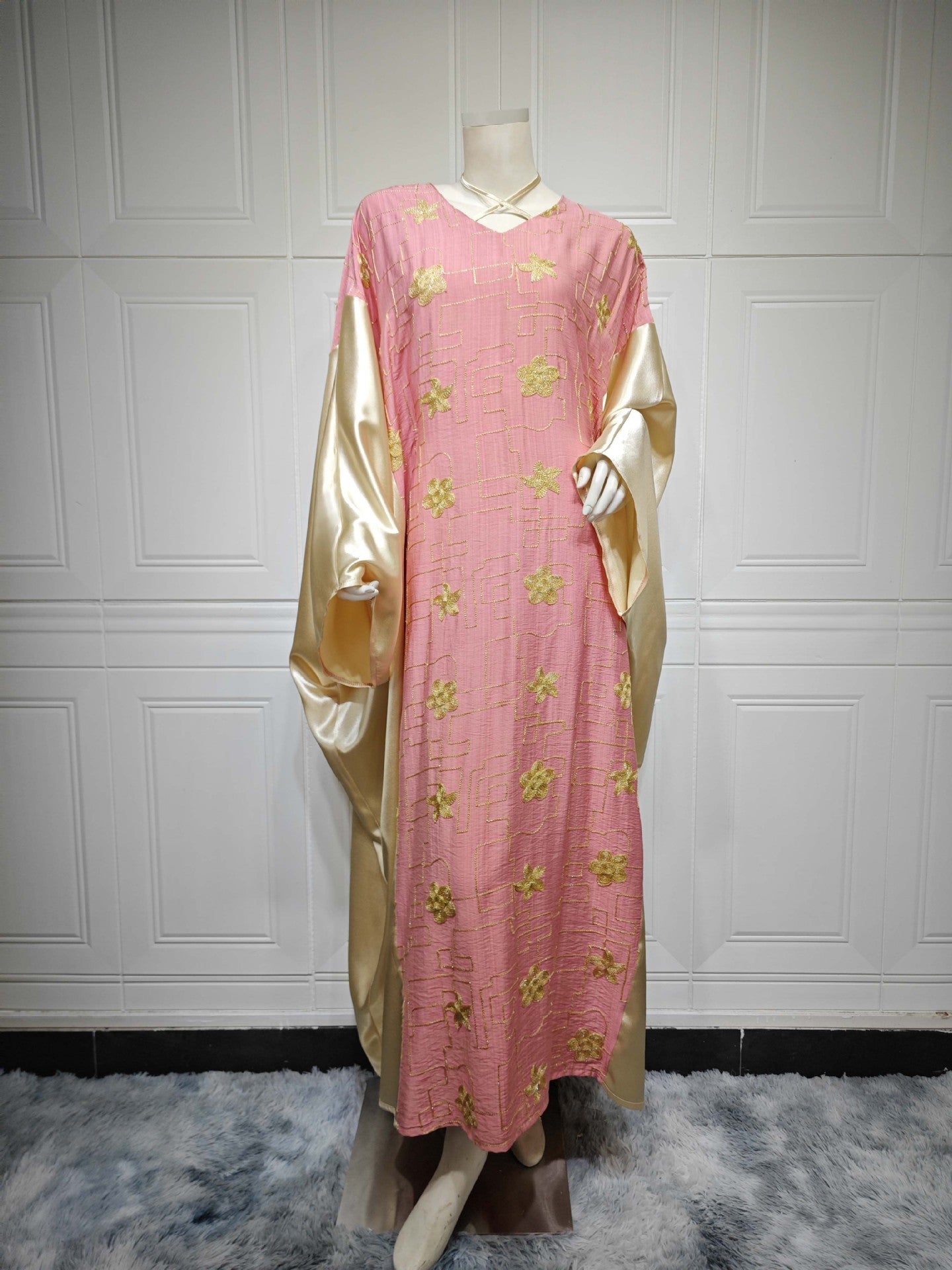 MS550#Arabian Dubai Muslim Women's Embroidered Color Block Dress Fashion